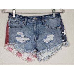 Mossimo Jean Shorty Shorts American Flag Juniors Size 0/25 Light Wash Distressed